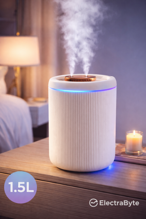ElectraByte Air Purifier H20 Large Capacity Humidifier with Multicolor Night Light | Ultra-Quiet Cool Mist Air Humidifier & Aroma Diffuser | Home Bedroom Desktop Air Purifier | 1.5 L USB Portable Mist Maker