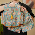 Tong Xing Yuan children's summer Chinese vest shorts national style two-piece set of boys senior jacquard vest baby summer dress. 