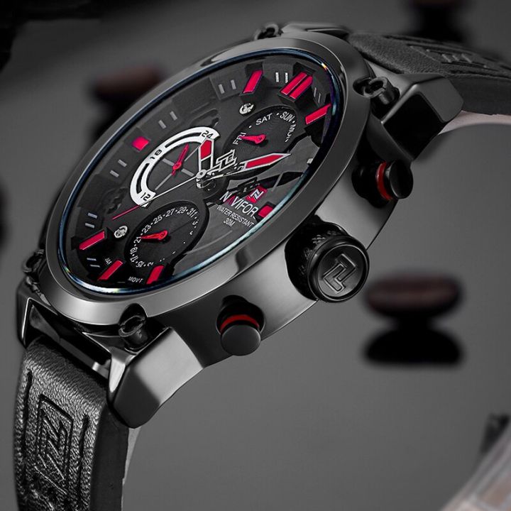 NAVIFORCE%20NF9068%20Chronograph%20Watch%20With%20Leather%20Strap%20For%20Men%20-%20Black/Red%20-%20Image%204