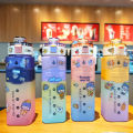 Three-Color Rainbow Gradient & Transparent Square Water Bottle With Strap Portable Rope Bouncing Cover 900ml. 