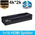 16 Port 1x16 1 in 16 Out HDMI Splitter Video Audio HD HDTV 3D DVD Project, Support 4Kx2K 3D Full HD 1080P with Adapter for HDTV/Blu-ray Player/Sky HD/PS3/PS4/STB. 
