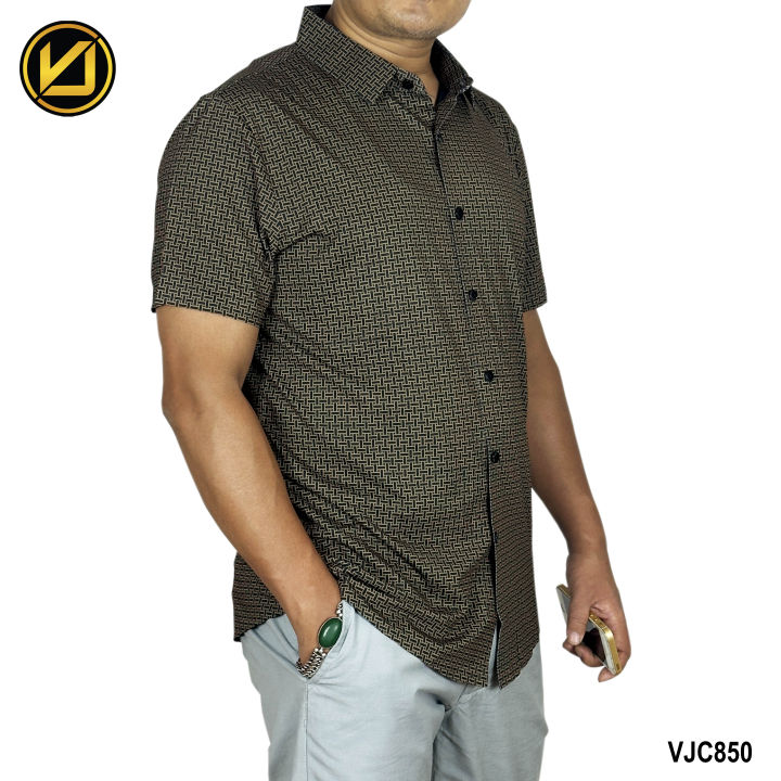 VIRJEANS (VJC850) Silk Stretchable Summer Shirt For Men - ( Check Silk Half Shirt ) Brown