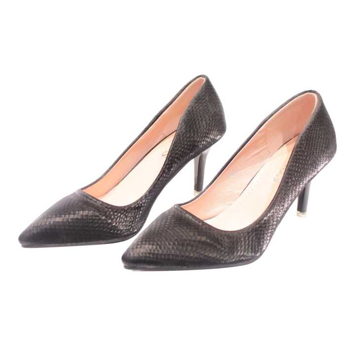 Black Pencil Heel Closed Shoes For Women