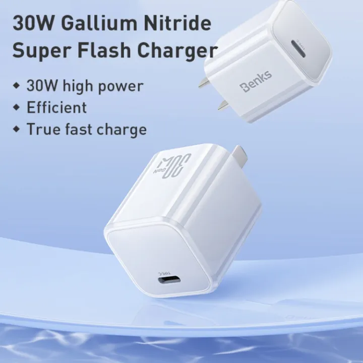 BENKS%20USB%20C%2030W%20Charger%20Power%20Adapter%20Type-C%20Port%20GaN%20Fast%20Charger%20-%20Image%203