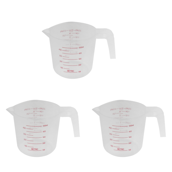 JINMY 3X 500ml Home Lab Measuring Jug Pitcher Plastic Handle Pour Spout Container