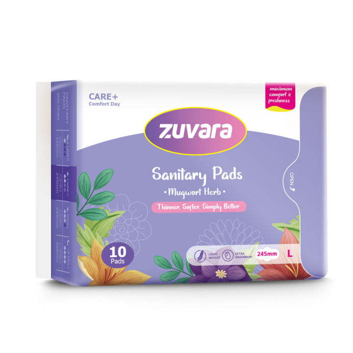 Zuvara Sanitary Pads - L - 245 mm (Pack of 10) - Care+