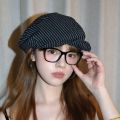 Casual Cotton and Linen Striped Berets Y2k Japanese Octagonal Hat British Cap Short Brim Painter Caps Daily. 