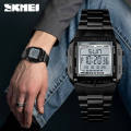 SKMEI 1381 Luxury Electronic LED Digital Military Multifunction Stainless Steel Watch For Men - Black. 