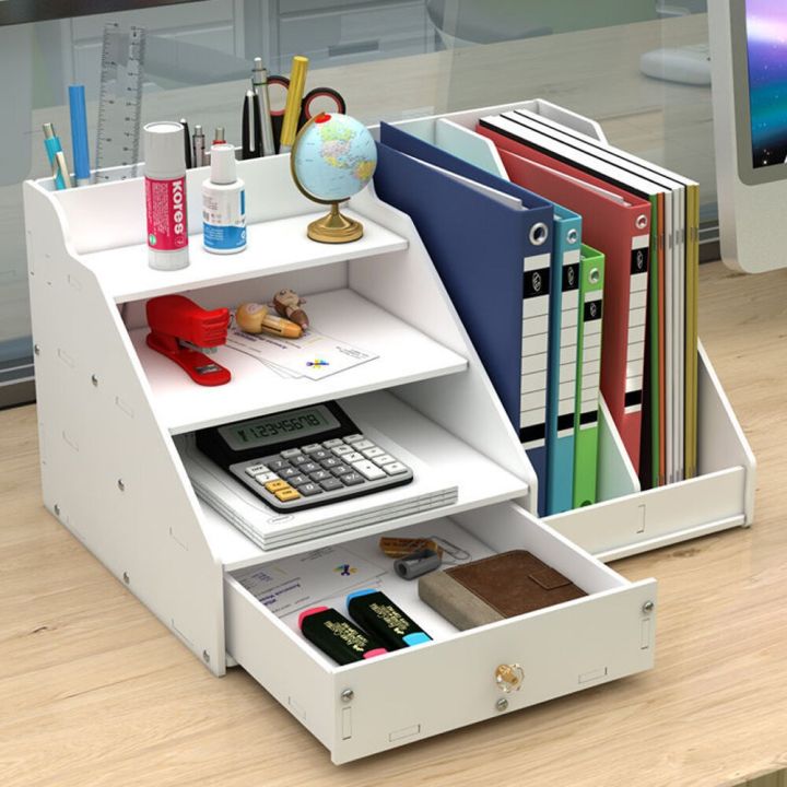Office Desktop Rack Office Desktop Vertical Storage Organizer Rack With Drawer For Home And ...