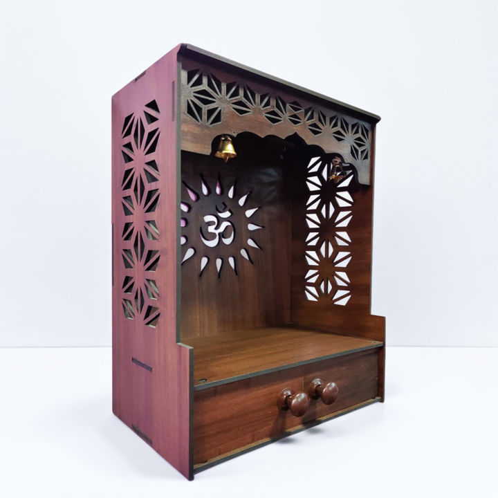 Wooden Pooja Stand Designer Mandir For Home Office Brown Temple
