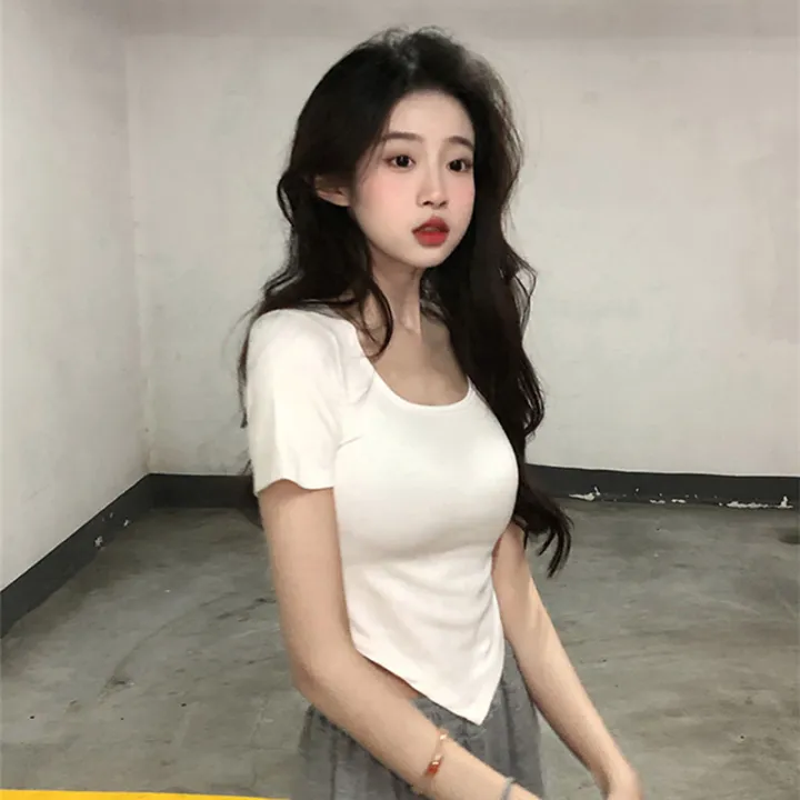 Women%20Short%20Sleeve%20Square%20Neck%20T-Shirt%20Summer%20Irregular%20Hem%20Slim%20Casual%20Bottom%20TopsNIUMAO%20-%20Image%206