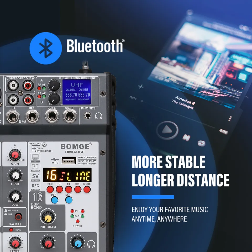 Mixer DJ 6 Canali Con Microfono Wireless | Bluetooth, USB, Phantom 48V | Ideale Per Home Studio, Karaoke E Live