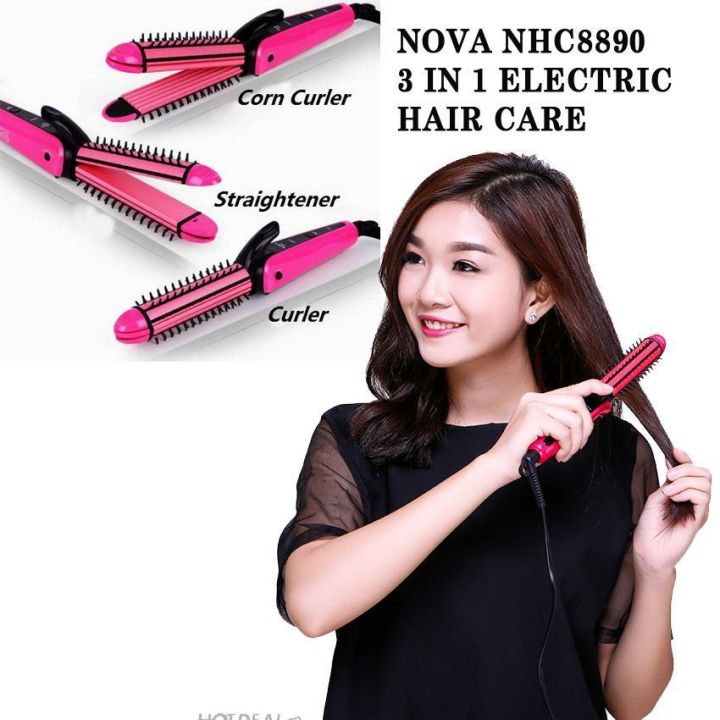 Nova 3 in 1 Hair Straightener Crimping And Curl Daraz .np