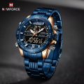 NAVIFORCE NF9195 Men Watch Dual Display Stainless Steel Top Waterproof Sport Digital Fashion Relogio Masculino. 