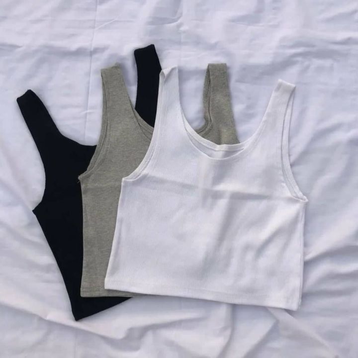Pack Of 3 Pcs Ribbed Crop Cami Top For Women