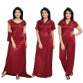 Silk Bridal Nightgown Set Stylish Fancy Bridal Nighty Set For Women Free Size Maroon Color. 