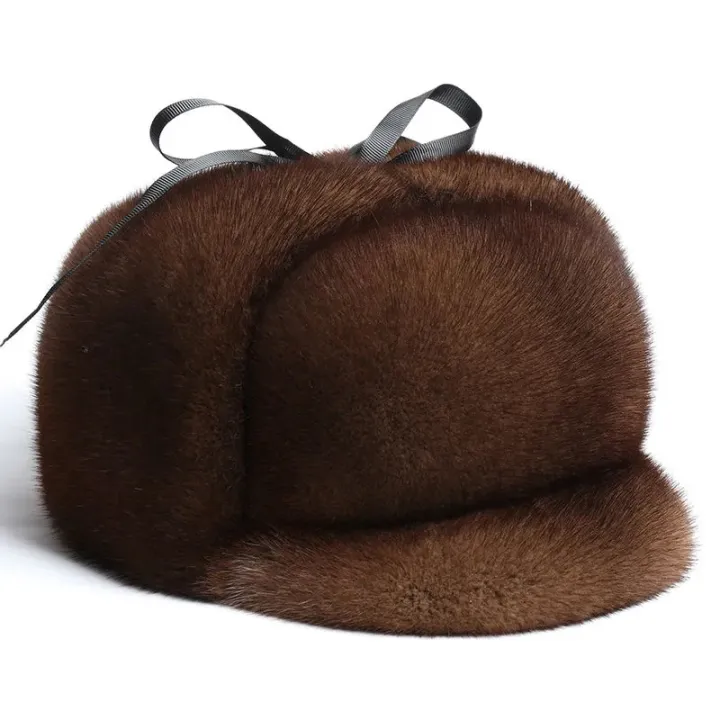 Russian%20Motorcycle%20Black%20Men's%20Aviator%20Mink%20True%20Thickened%20Winter%20Cap/Brown%20Label%20Senior%20Ears%20Warm%20Hat%20Style%20Mink%20Hat%20-%20Image%204