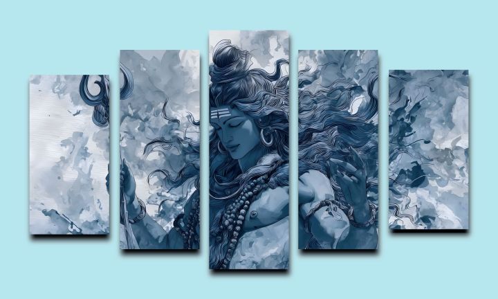 Lord%20Shiva%20Meditating%20Art%20%7C%20Blue%20Canvas%20Print-%205%20Piece%20-%20Image%202