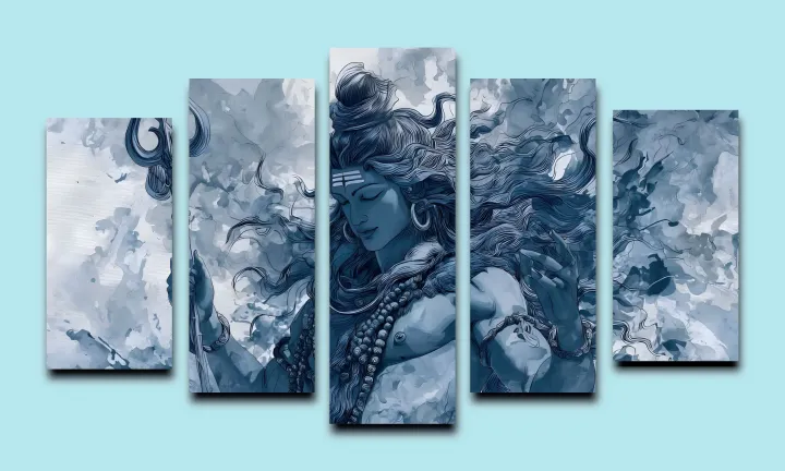 Lord%20Shiva%20Meditating%20Art%20%7C%20Blue%20Canvas%20Print-%205%20Piece%20-%20Image%202