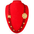 Gold Plated Panchadhatu Red Crystal Beaded Chandra Haar With Small Flowers Attached And Big Flower Design Locket For Women. 