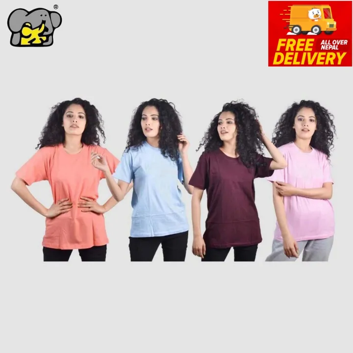 Shangri-La 100% Cotton T-Shirt For Women - Peach |Sky Blue |Maroon | Pink | Fashion | T-Shirt For Women