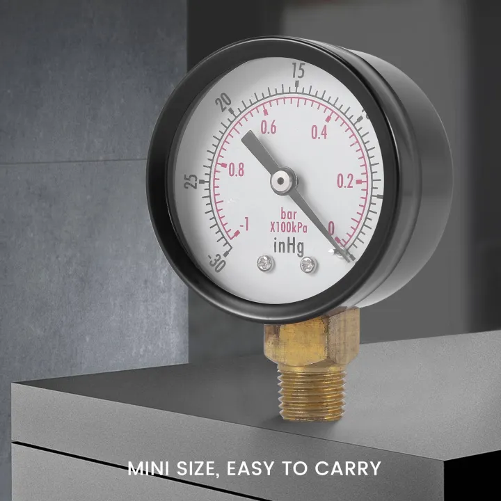 ZOROOM%20Pressure%20Gauge%20-%200%20-%20-30inHg%200%20-%20-1%20bar%20Mini%20Dial%20Air%20Pressure%20Gauge%20Barometer%20meters%20Vacuum%20gauge%20dual%20scale%20dial%20Black%20-%20Image%205