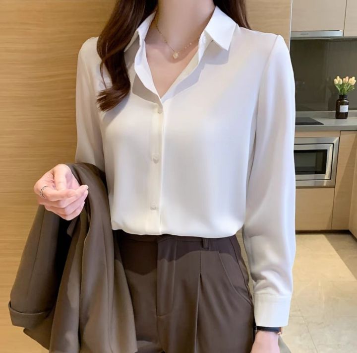 Summer%20Long%20Sleeves%20Collar%20Plain%20Shirt%20Formal%20For%20Women%20-%20Image%202