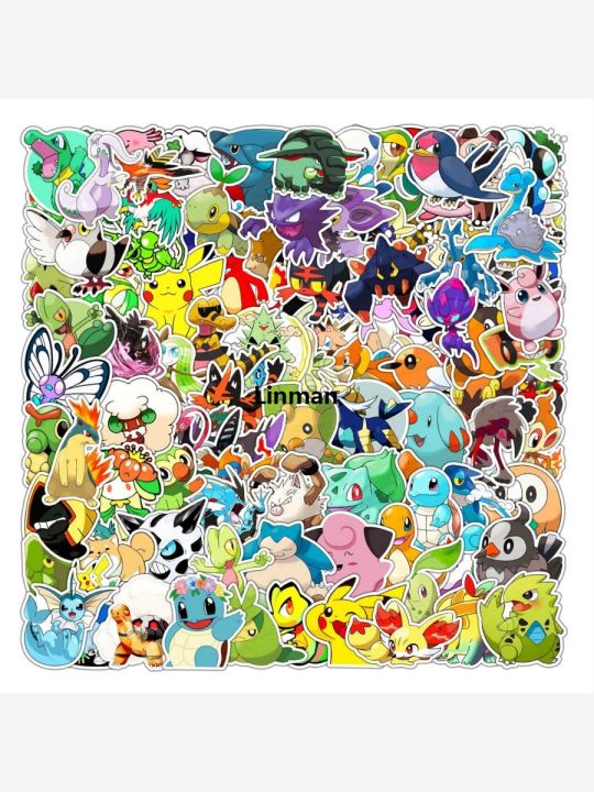 Linman%20100pcs%20Pokemon%20Sticker%20Pack%20Waterproof%20Anime%20Stickers%20Cute%20La%E3%80%902025%20Version%E3%80%91ptop%20Skin%20Kawaii%20Packaging%20DIY%20Phone%20Case%20Handbook%20Stationery%20-%20Image%207