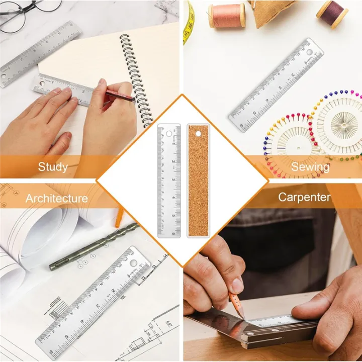 NCANRUI%203Pcs%20Cork%20Backed%20Ruler,6%20Inch%20Metal%20Ruler,Non%20Slip%20Metal%20Ruler%20with%20Cork%20Backing,%20Straight%20Edge%20Ruler%20for%20Office%20School%20-%20Image%204