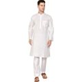 White Solid Pure Cotton Traditional Kurta Pajama Set For Pooja Brataband Marriage Occasion For Men. 