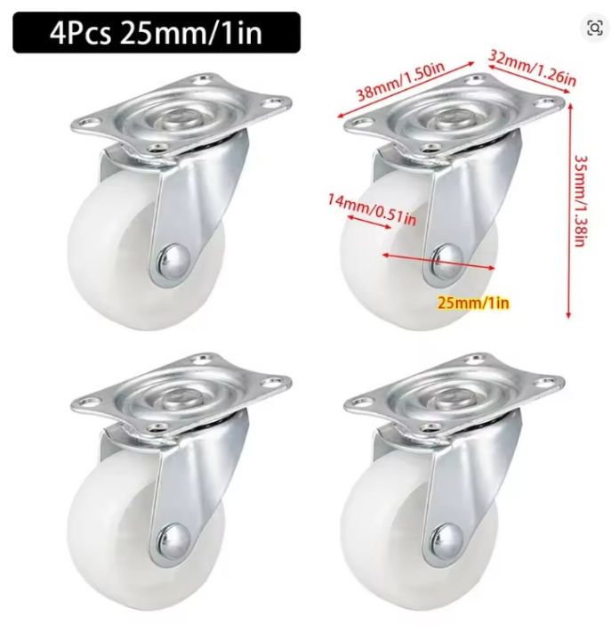 1%20Pcs%20Heavy%20Duty%20Caster%20Wheel%20360%20Degree%20Furniture%20Carts%20Furniture%20Roller%201%20inch%20White%20Nylon%20Rubber%20-%20Image%205
