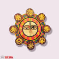 Wooden Big Good Luck Clock Asta Mangal Round Carved and Swayambhu Eye carved In The Middle  14 inch. 