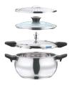 Vinod 18/8 Stainless Steel Magic Outer Lid Pressure Cooker - 5.5 Liters with a Pressure Cooker Lid, Straining Lid and Glass Lid. 