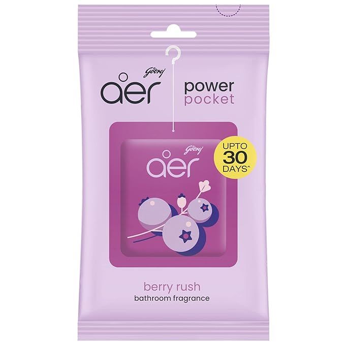 Godrej Aer Power Pocket Bathroom Freshener Berry Rush(10G) Lasts Up To 30 Days Toilet Freshener Pack Of 6