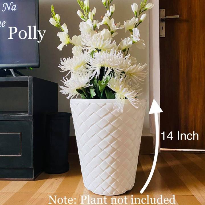 14 Inch Woven Design Flower Pot, Office Interior Large Size Flower Pots