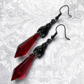 Black Bat Earrings with Red Teardrop Beads, Earrings, Gothic Jewelry, NMP. 