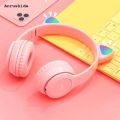 Anrushide Cute Cat Ear Headphones with RGB LED Light Wireless Headset Kids Luxury Girls Stereo Phone Music Bluetooth Headset PC Gamer Gift. 