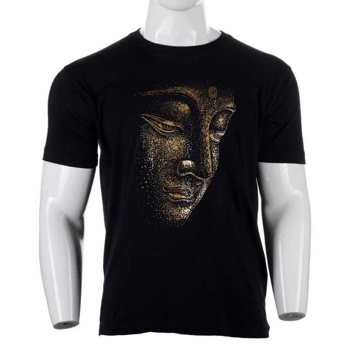 Black Side Face Buddha Printed T-Shirt For Men