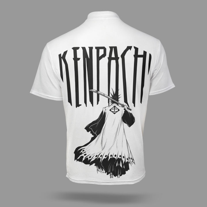 Bleach Kenpachi Printed T-Shirt – Anime Graphic Printed| Both side printed | White Anime T-Shirt