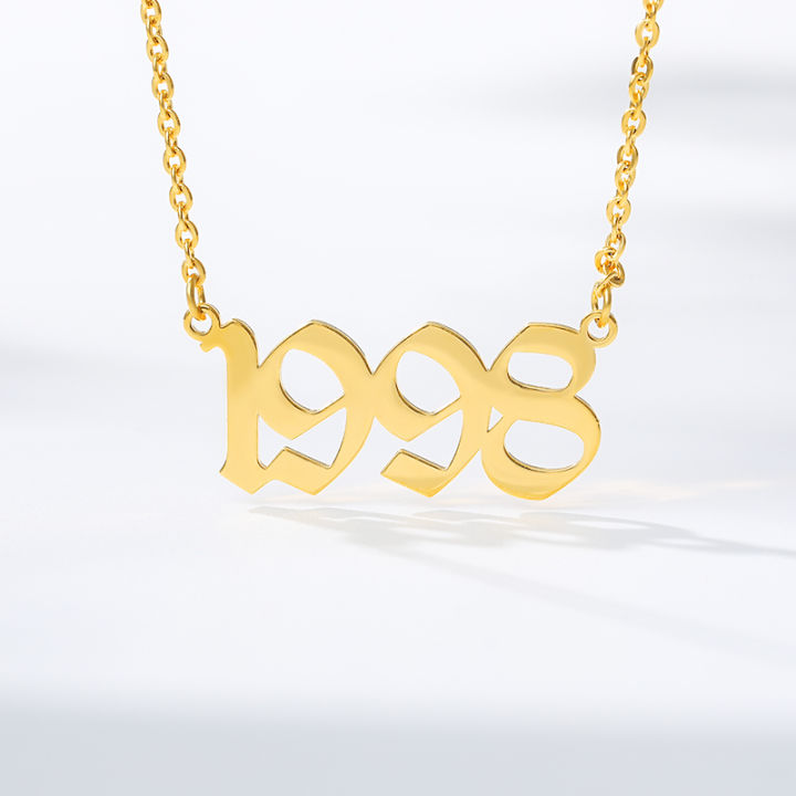 【Hongtai Store】Old English Font Year Necklaces For Wo  Rose Gold Silver Color Steel Chain Male Pendant Necklace Jewelry