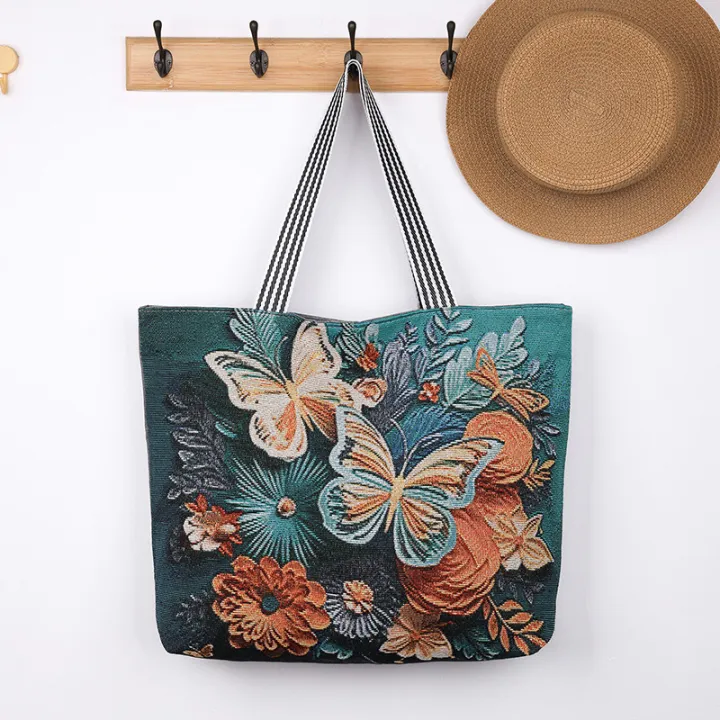 Women's%20Butterfly%203D%20Embroidered%20Large%20Capacity%20Shoulder%20Bag%20Tote%20Handbag%20Mommy%20Shopping%20Canvas%20Bag%20-%20Image%204