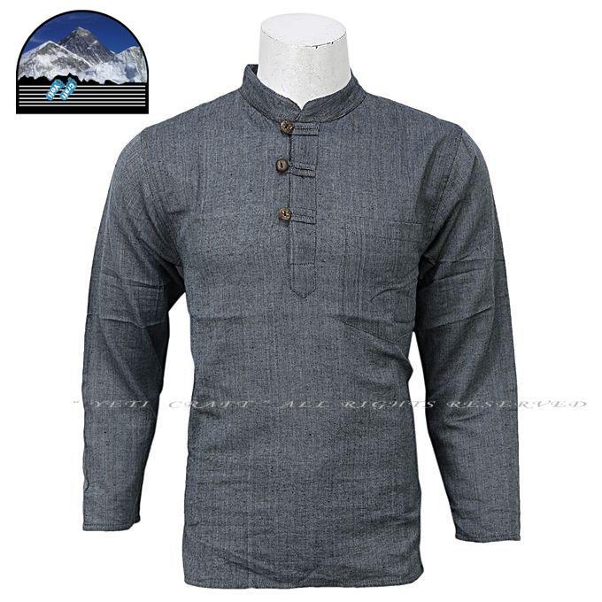 Dark Grey Front Buttoned Kurta Shirt For Men