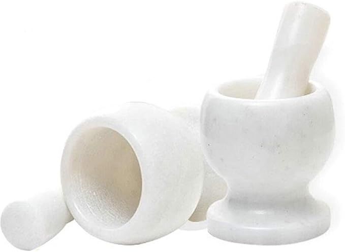 Marble Mortar and Masher Set Manual Smasher Garlic Press Grinder Crusher Pesto Pastes Spices Guacamole Home Kitchen Cooking Tool White
