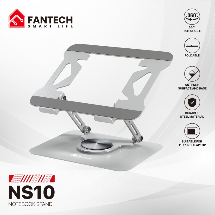 Fantech NS10 New Adjustable Metal Laptop Stand, Portable Laptop Riser Holder for 11-17 Inch Laptops, 10kg Support, Foldable, Anti-Slip Base