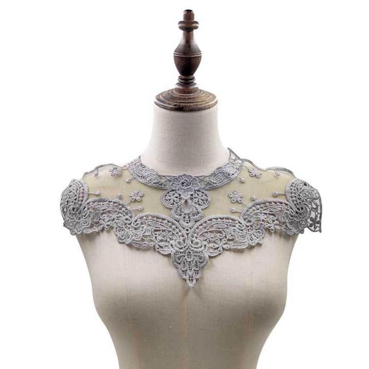 Trendiq Lace Neck Collar Hollow Design Flower Mesh Clothing