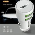 LDNIO C309 Fast Car Charger 18W With 2USB Port , White Light Ring , Auto-ID USB , ABS Fire Proof Material with Lightning Cable - White. 