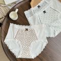 6794# can wear 200 kg 10A bacteriostatic mesh spliced underwear, women's lace jacquard bow mid-waist briefs. 