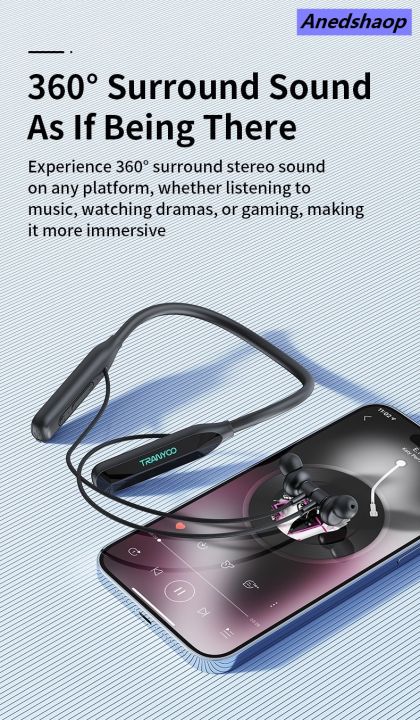 NEW Anedshaop Neck Mounted Sports Wireless Stereo Bluetooth Earphone – HD Sound, Sweatproof Lightweight, 10+ Hours Playtime, New style Magnetic Earbuds, Hands-Free Calls, Noise Cancelling, Ideal for Running, Gym, Workouts More