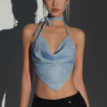 Vest slim fit skinny shape irregular aesthetic top navel hanging bandage Hot Selling V vest open back Y2KXeemilo shiny deep neck cropped women's suspenders. 