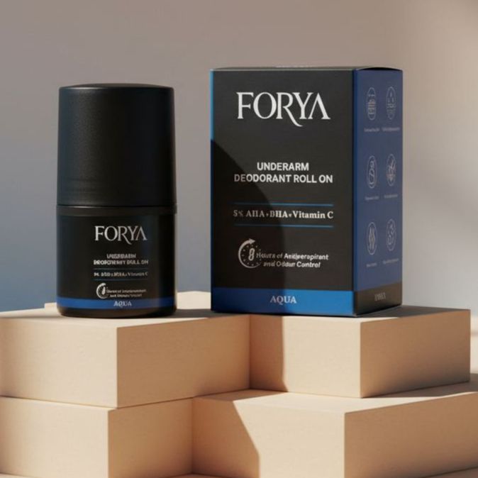 FORYA - Underarm Deodorant Roll On - 40ml Aqua Fragrance [ 5% AHA + BHA + Vitamin C ]